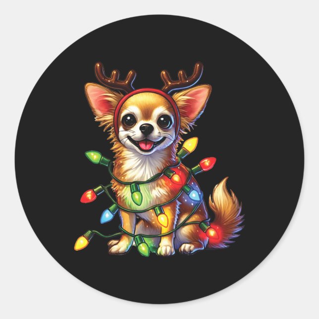 Tierliebhaber Chihuahua Hunde Reindeer Christma Runder Aufkleber (Vorderseite)