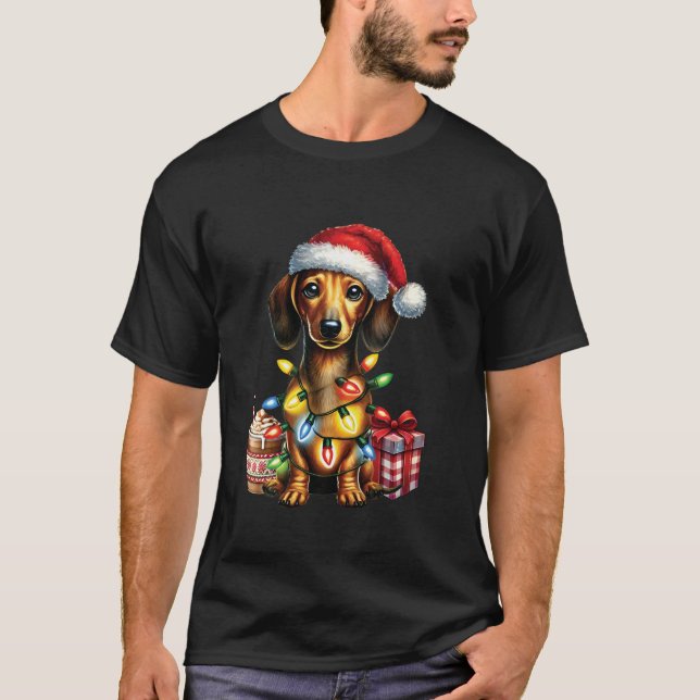 Tierliebhaber Dackel Hunde Weihnachtsmannmütze Chr T-Shirt (Vorderseite)