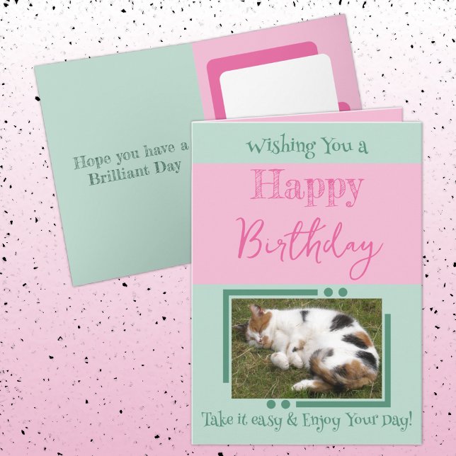 Tierliebhaber fügen Foto pink grün Geburtstag Karte (Von Creator hochgeladen)