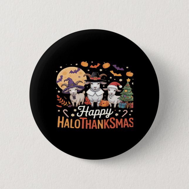 Tierliebhaber glückliche Hallothanksmas Essentia Button (Vorderseite)