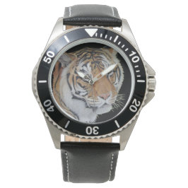 Tiermalerei auf Tiger mit traurigen Augen, große K Armbanduhr