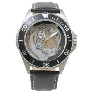 Tiermalerei auf Tiger mit traurigen Augen, große K Armbanduhr