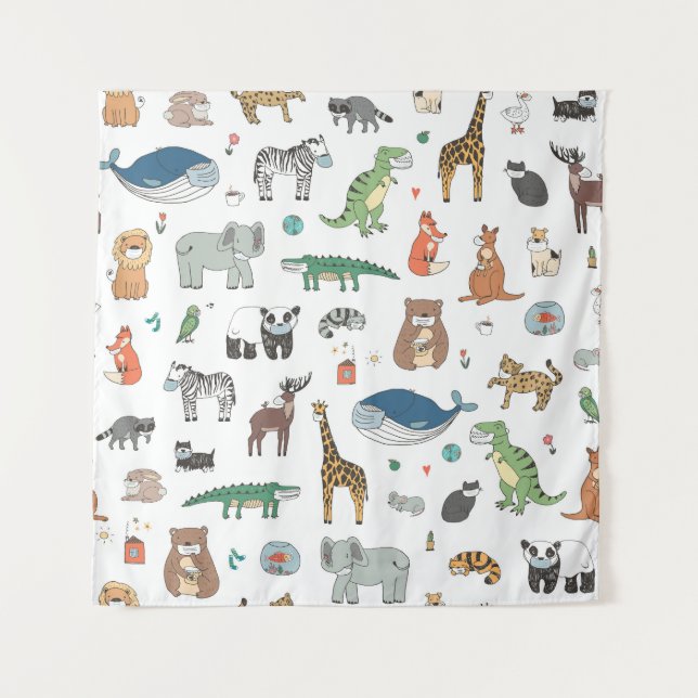 Tiermaske der Kinder, Virusmuster. Wandteppich (Vorderseite)