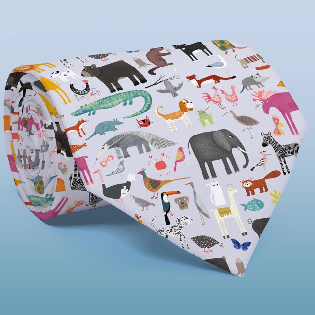 Tiermenagerie Krawatte (Fun animal menagerie with wild, safari, zoo, pet animals and birds pattern neck tie)