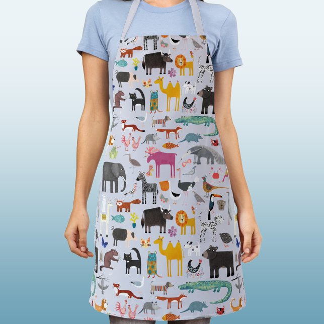 Tiermenagerie Schürze (Animal fun apron with jungle, zoo, farm and pet animals and birds)