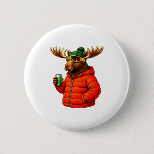 Tiermotive Elch-Party Après-Ski-Shirt Skifahren Button