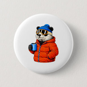 Tiermotive Panda-Party-Après-Ski-Shirt Skifahren Button