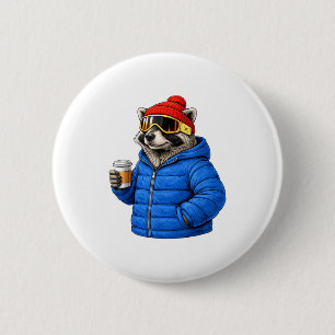 Tiermotive Waschbär Après-Ski-Shirt Skifahren Button