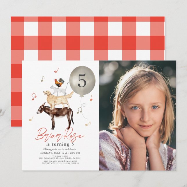Tiermusiker Fairytale Foto Kind Geburtstag Einladung (Vorne/Hinten)