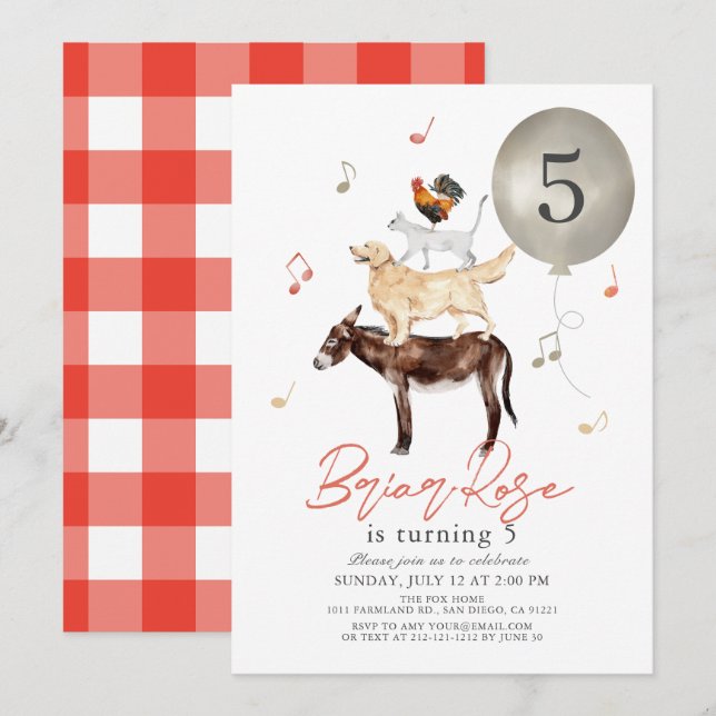 Tiermusiker Fairytale Kids Geburtstag Einladung (Vorne/Hinten)