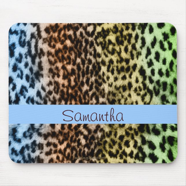 Tiermuster, Braun, Blau, Monogramm Mousepad (Vorne)