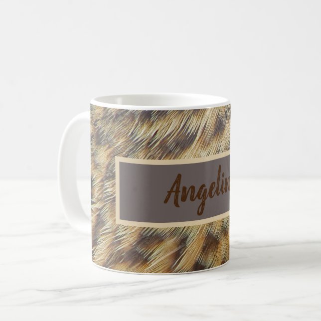 Tiermuster Foto Braun- und Goldfedern Kaffeetasse (Vorderseite Links)