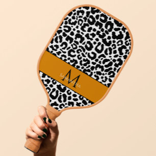 Tiermuster-Monogramm-Name Schwarz-Weiß-Sport Pickleball Schläger