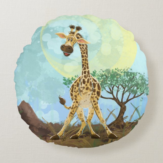Tierparade Giraffe Rundes Kissen (Vorderseite)