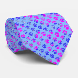 Tierpaw-Silhouette Blue Pink auf Blue Neck Tie Krawatte