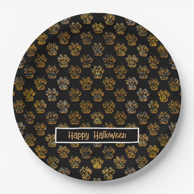 Tierpaw-Silhouette Halloween Pawty Black Pappteller (Vorderseite)