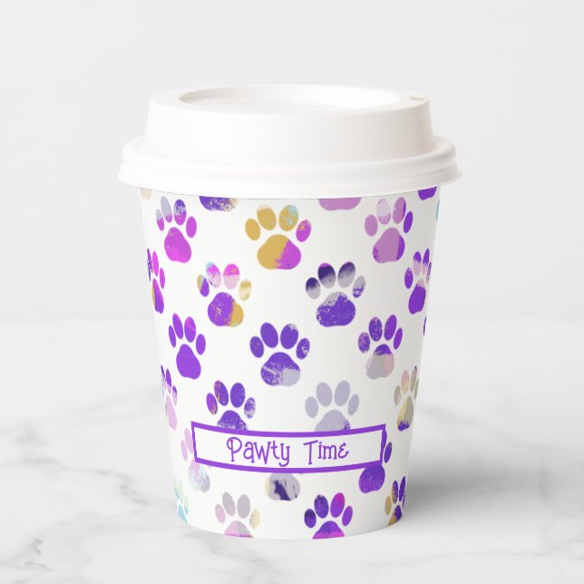 Tierpaw-Silhouette Lila rosa Pawty Paper Pappbecher (Vorderseite)