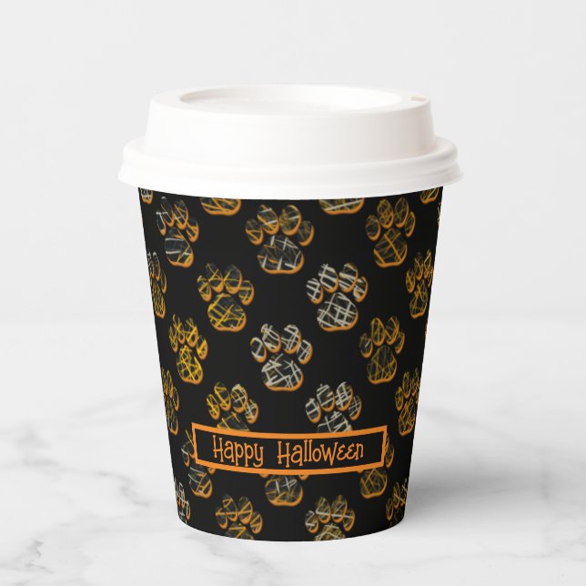 Tierpaw-Silhouette Pets Happy Halloween Black Pappbecher (Vorderseite)