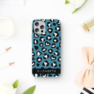 Tierprint, blauer Leopard, Herzen, Ihr Name iPhone 16 Hülle