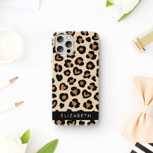 Tierprint, Brauner Leopard, Herzen, Ihr Name iPhone 16 Hülle