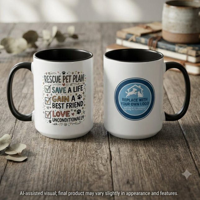 Tierrettungsplan-Checkliste und Logo Tasse (Inspirational pet rescue mugs for advocates and volunteers, perfect for daily motivation.)