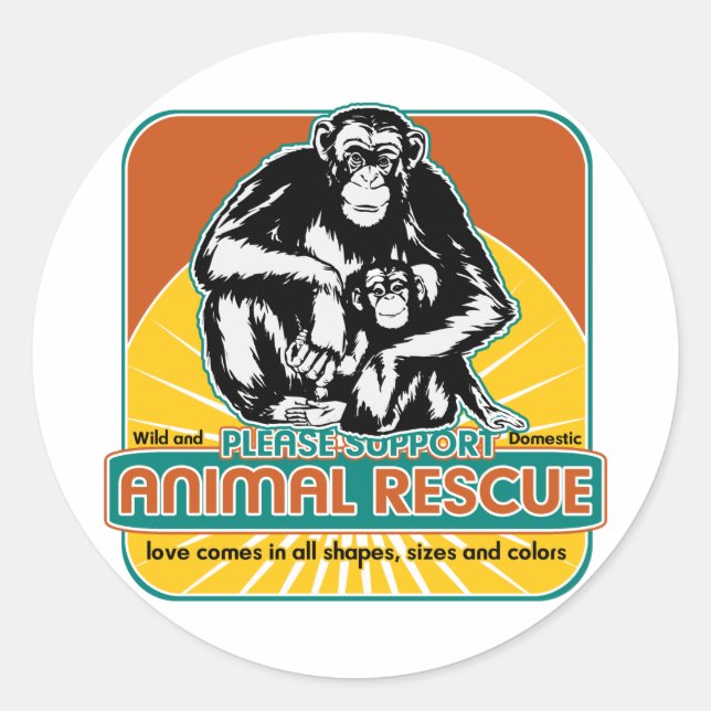 Tierrettungsschimpanse Runder Aufkleber (Vorderseite)