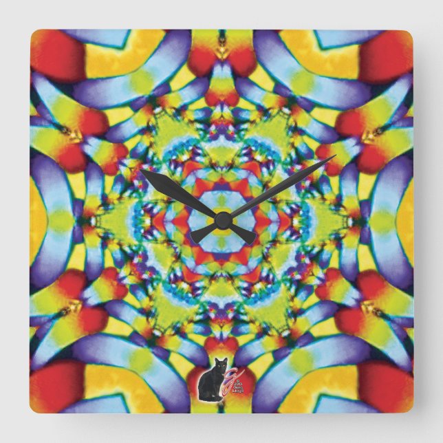 Tiers Kaleidoskop Quadratische Wanduhr (Vorderseite)