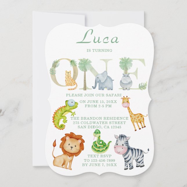 Tiersafari 1-jährige Geburtstagsflatkarte (Vorderseite)