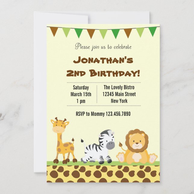 Tiersafari Geburtstagspartei Einladung (Vorderseite)
