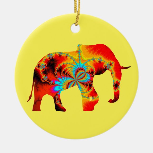Tierschutz - Fraktal der Elefanten-Silhouette 1 Keramik Ornament (Vorne)