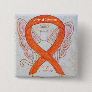 Tierschutz Orange Ribbon Cat Angel Art Button
