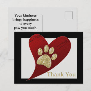 Tiersitter-Dankeschön Goldener Pfotenabdruck Danke Postkarte