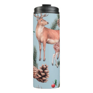 Tierskizze mit Wildkiefernzapfen und Zwillingsrind Thermosbecher