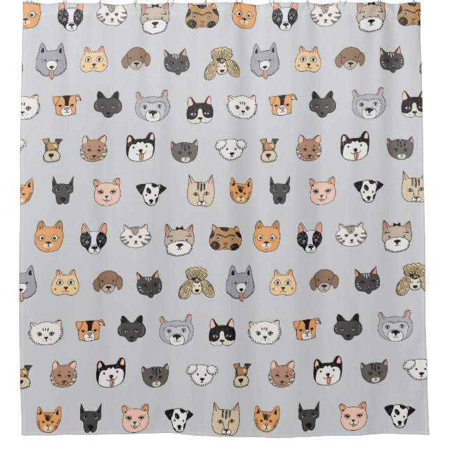 Tierspass: Hunde bei Katzen Doodle Mix Duschvorhang (Vorderseite)