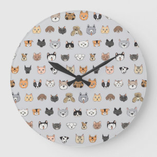 Tierspass: Hunde bei Katzen Doodle Mix Große Wanduhr