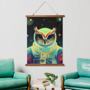 Tierspaziergang Astronauten, Universum, Raum, Eule Wandteppich Mit Holzrahmen