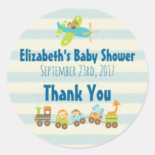 Tierspielzeug-Train und Airplane-Baby-Dusche Danke Runder Aufkleber