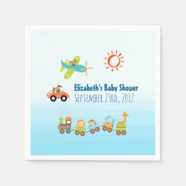 Tierspielzeug-Züge und Flugzeugjunge Babydusche Serviette
