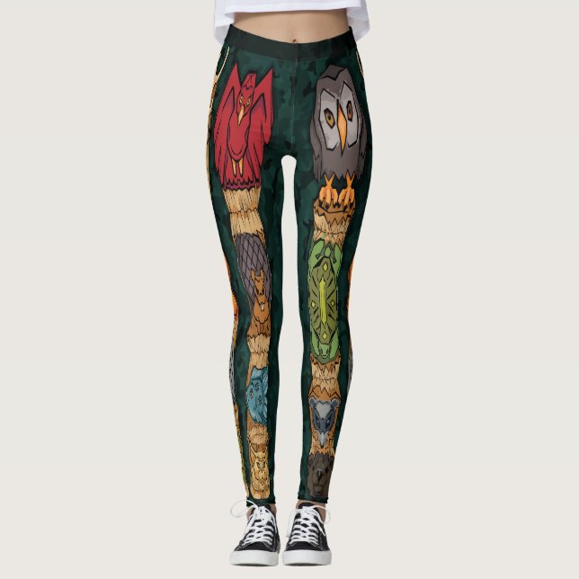 Tiertotem-Leggings - Grüner Hintergrund Leggings (Vorderseite)