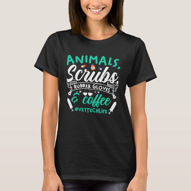Tieruntersuchungen Gummihandschuhe und Kaffee Vete T-Shirt (Vorderseite)
