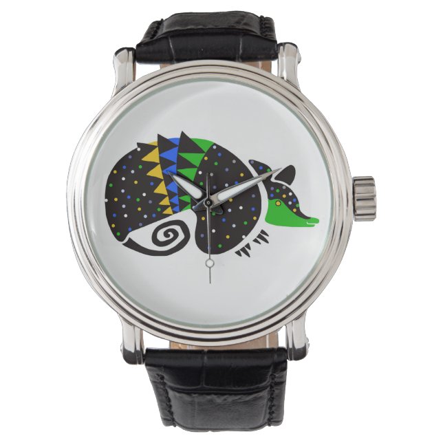 Tierwelt - Handgezeichnetes ARMADILLO - Brasilien Armbanduhr (Vorderseite)