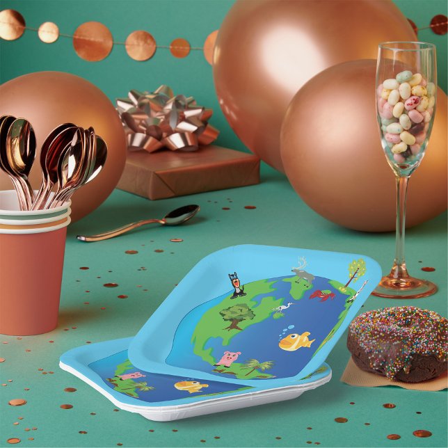 Tierweltkarte Niedliche Tierwelt - Illustration Pappteller (Von Creator hochgeladen)