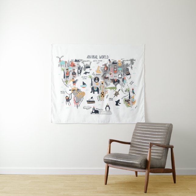 Tierweltkarte Wandteppich (Beispiel (Horizontal))