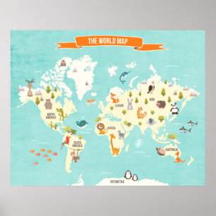 Tierweltposter Weltkarte Wandtattoo Kinder Poster
