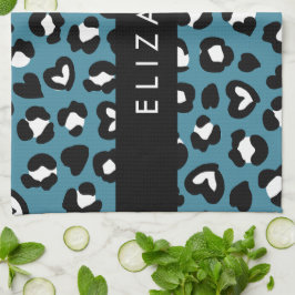 Tierwerbung, Blauer Leopard, Herz, Ihr Name Geschirrtuch