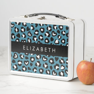 Tierwerbung, Blauer Leopard, Herz, Ihr Name Metall Brotdose