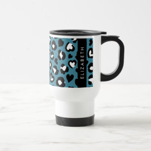 Tierwerbung, Blauer Leopard, Herz, Ihr Name Reisebecher