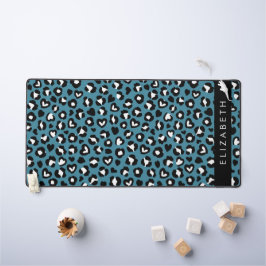 Tierwerbung, Blauer Leopard, Herz, Ihr Name Schreibtischunterlage
