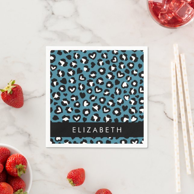Tierwerbung, Blauer Leopard, Herz, Ihr Name Serviette (Beispiel)