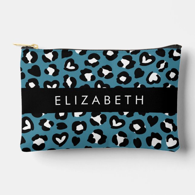 Tierwerbung, Blauer Leopard, Herz, Ihr Name Zubehörtasche (Vorderseite)